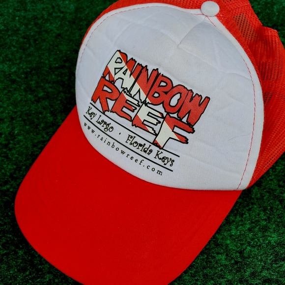 Vintage Rainbow Reef Key Largo Florida Red/White Mesh Snapback Trucker Cap Hat - Picture 9 of 9